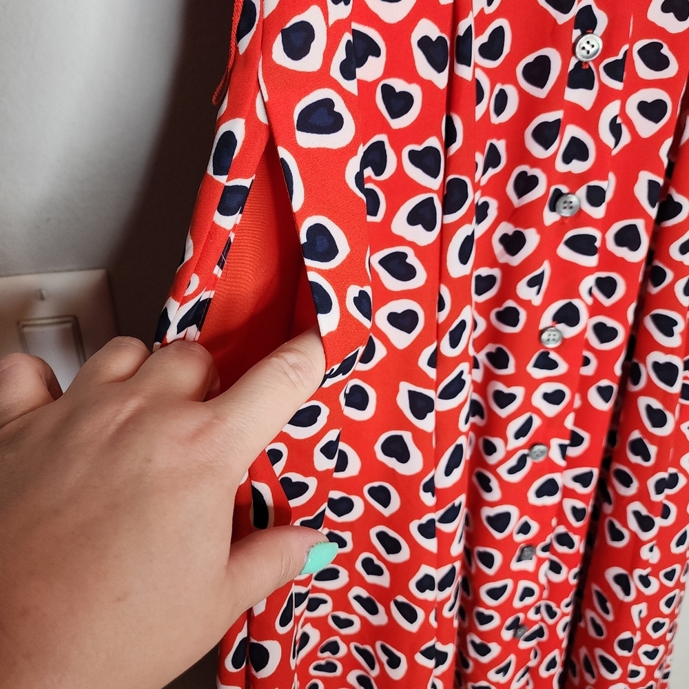 J. Crew Heart Leopard Button Front Midi Dress Red White Blue Size 2 - Picture 6 of 16